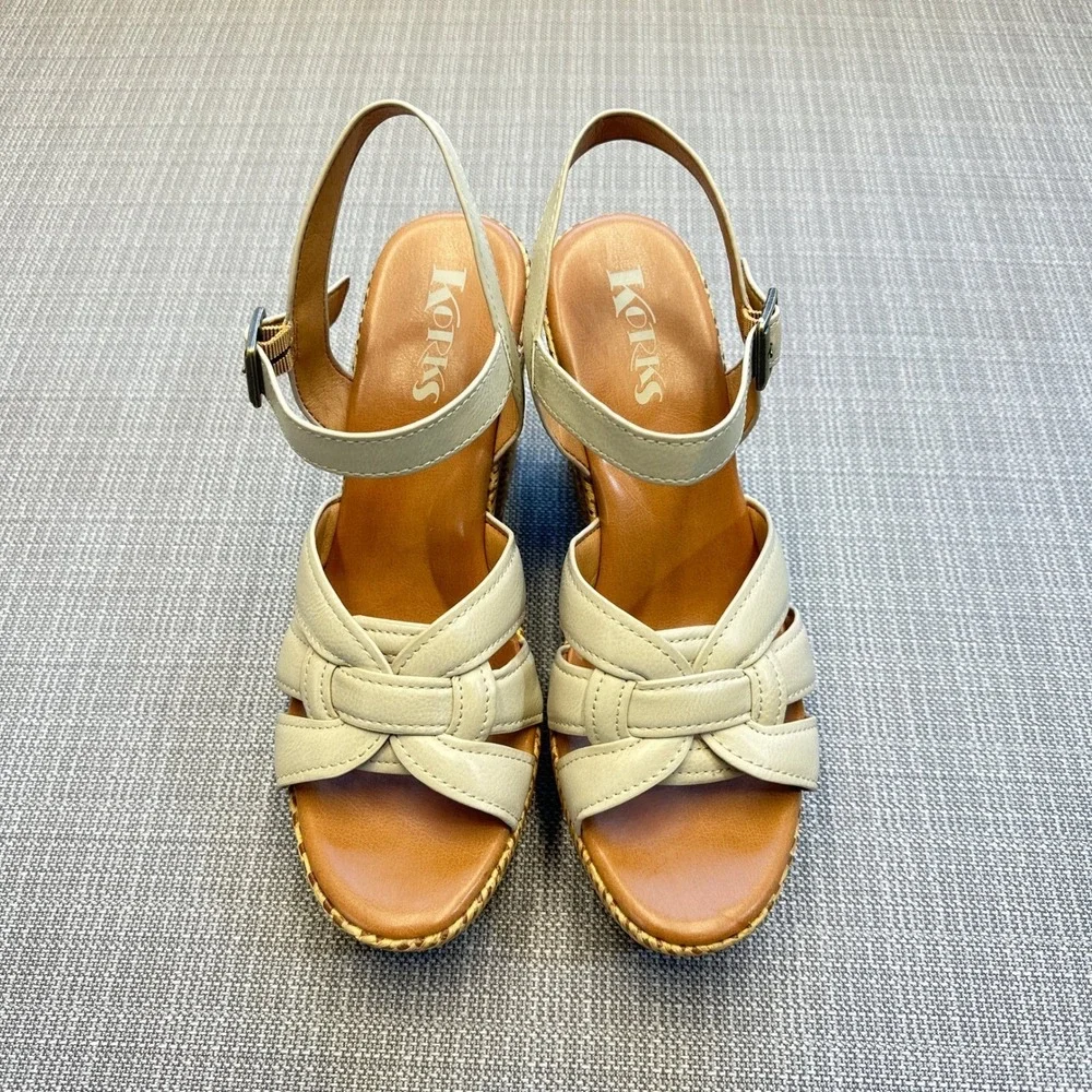 Korks Dee Basketweave Platform Sandals size 10M Beige Ankle Straps Summer